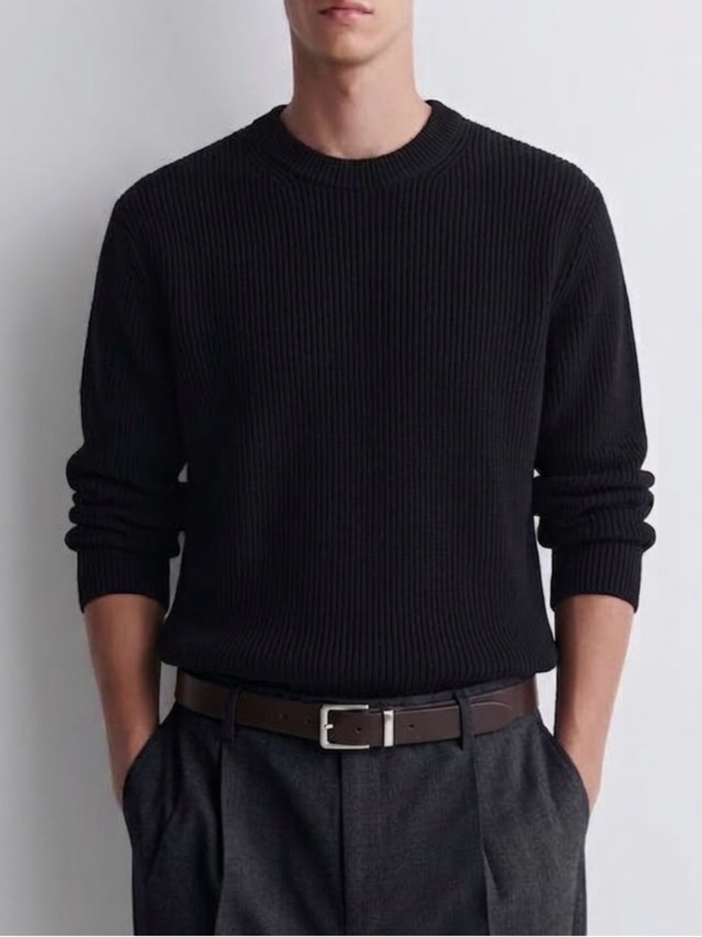 COS Relaxed Fit Knit Sweater Men's Size M Black Crew Neck Pullover Minimalist